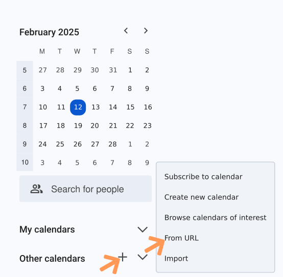 Add the provided calendar URL under Add Other Calender From URL